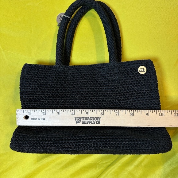 The Sak Black Crochet Top Handle Handbag Purse Medium Woven Knit Shoulder Bag - Picture 8 of 12